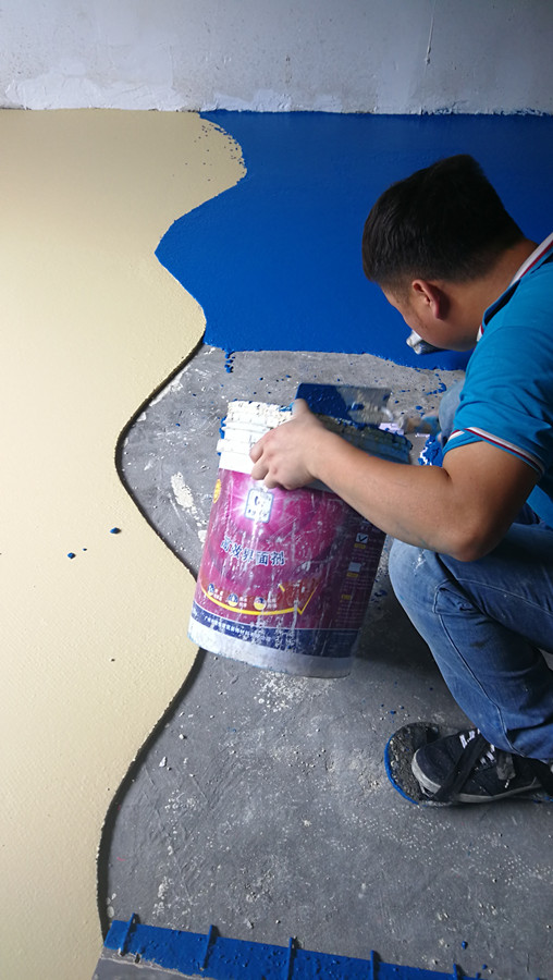 无机磨石样板蓝色摊铺